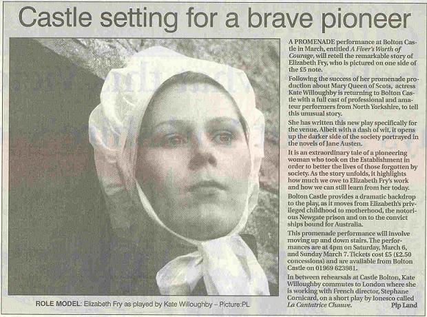 Darlington & Stockton Times article "Castle setting for a brave pioneer'